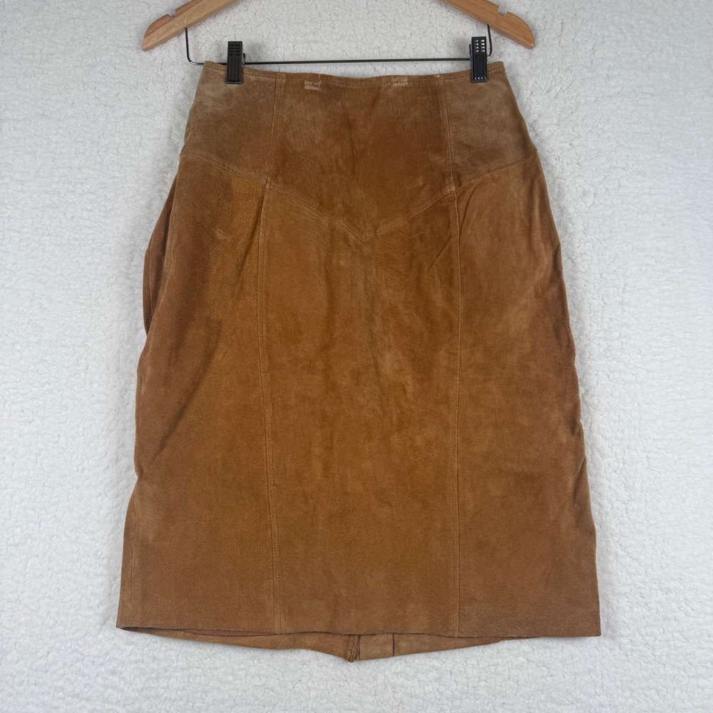 Vintage Design Assets Brown Suede Leather Skirt High Waist Boho Western Sz 12
